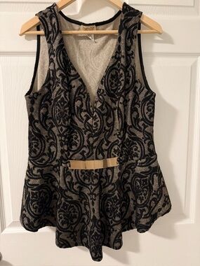 Janette Plus 3XL Black & Taupe Brocade Peplum Sleeveless Top